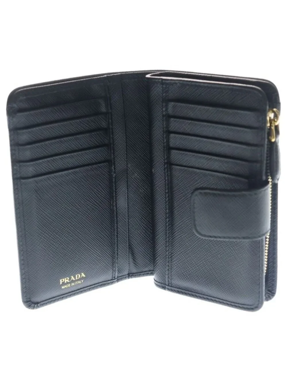 Prada Saffiano Leather Zip Wallet Triangle Logo Bifold Black - Picture 4 of 6